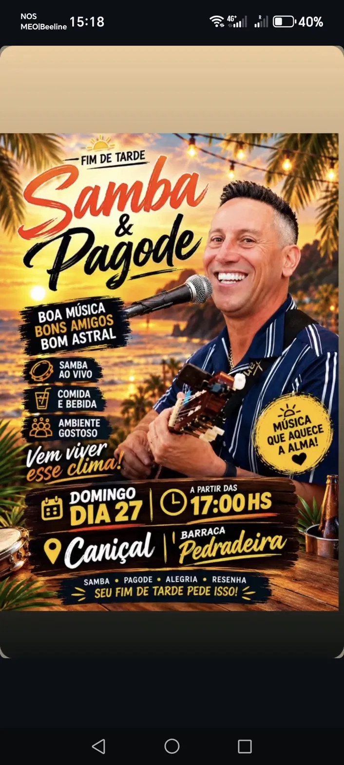 Noite de Samba & Pagode ao Pôr do Sol — Evento em Caniçal, Madeira